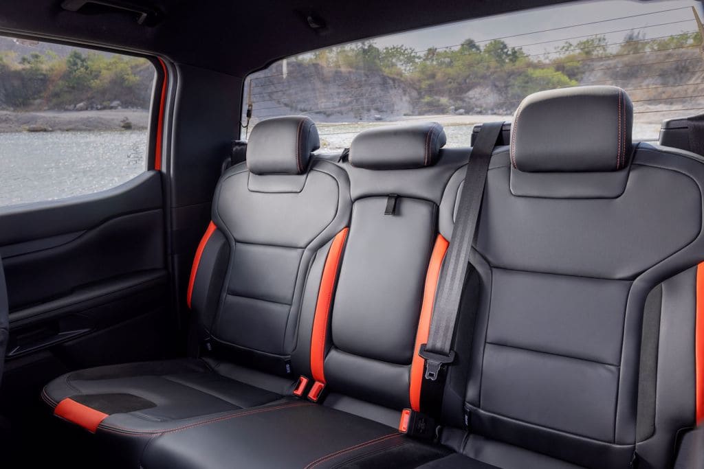Raptor interior seats with red trim